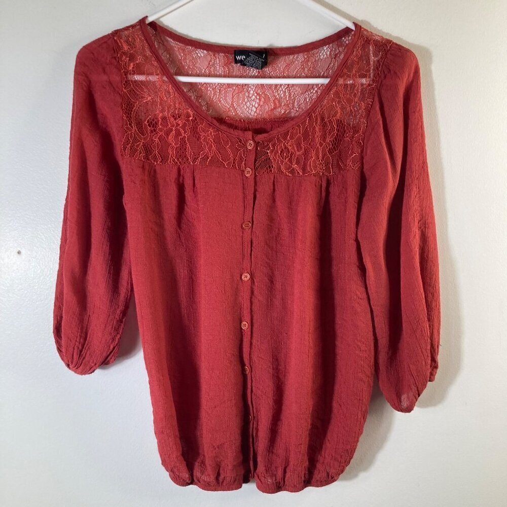Womens Wet Seal Top Boho‎ 1/2 Sleeve Rust Red Orange M